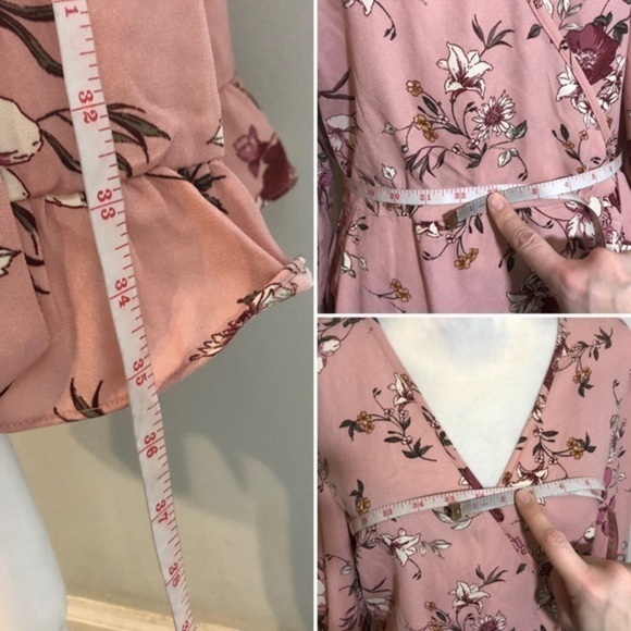 NWOT Pink Floral Faux Wrap Long Sleeve Dress New - Picture 16 of 16